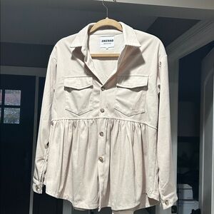 JINZHAO Cream corduroy button up baby doll Shacket.